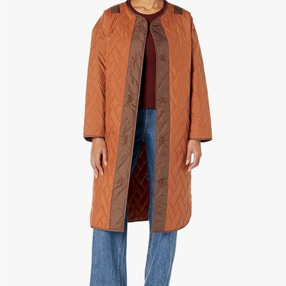 Steve Madden Emerson Quilted Longline Coat in Burnt Orange/Brown (XS) - Picture 8 of 9